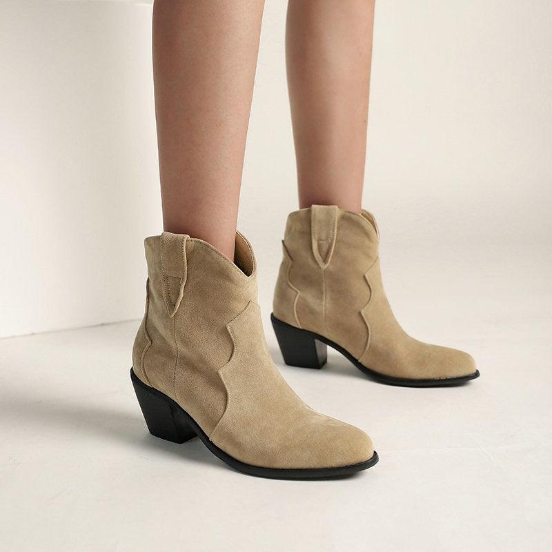 Cowgirl Chic Suede Ankle Boots - Stylish High Heel Cowgirl Boots for Women - Rustic Avenue