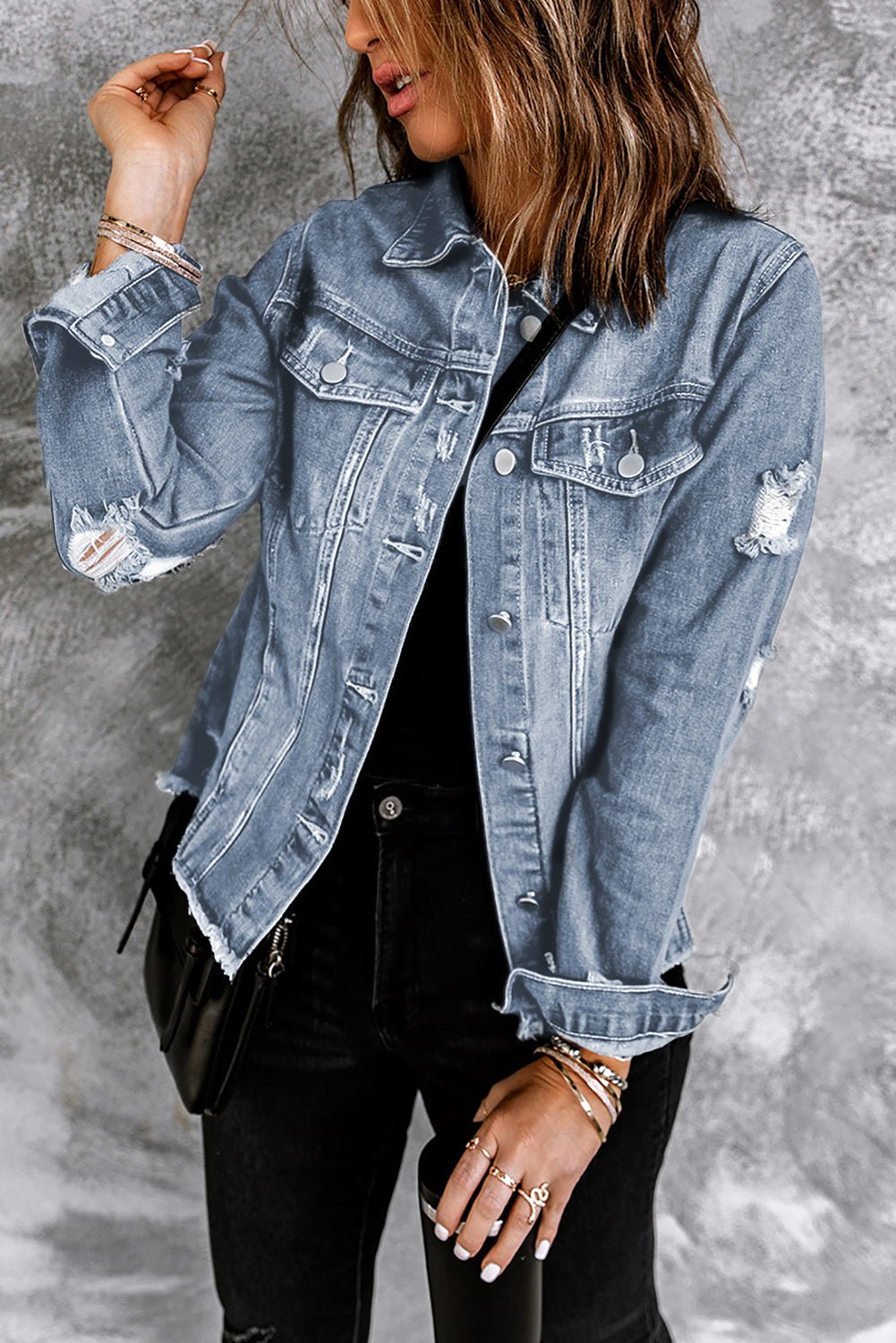 Sofibelle Distressed Raw Hem Jacket - Rustic Avenue
