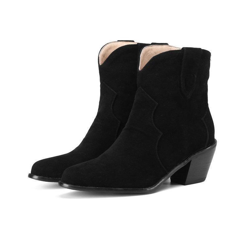 Cowgirl Chic Suede Ankle Boots - Stylish High Heel Cowgirl Boots for Women - Rustic Avenue