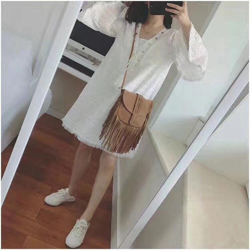 Dakota Tasseled Boho Leather Bag - Trendy Large Tassel Shoulder Bag - Rustic Avenue