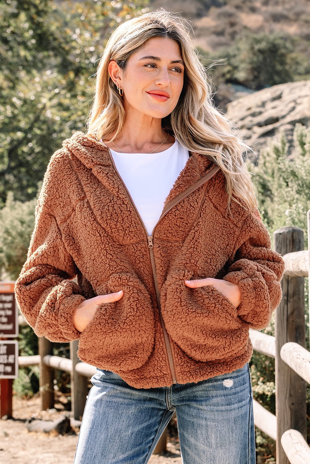 Bethany Up Hooded Sherpa Jacket - Rustic Avenue