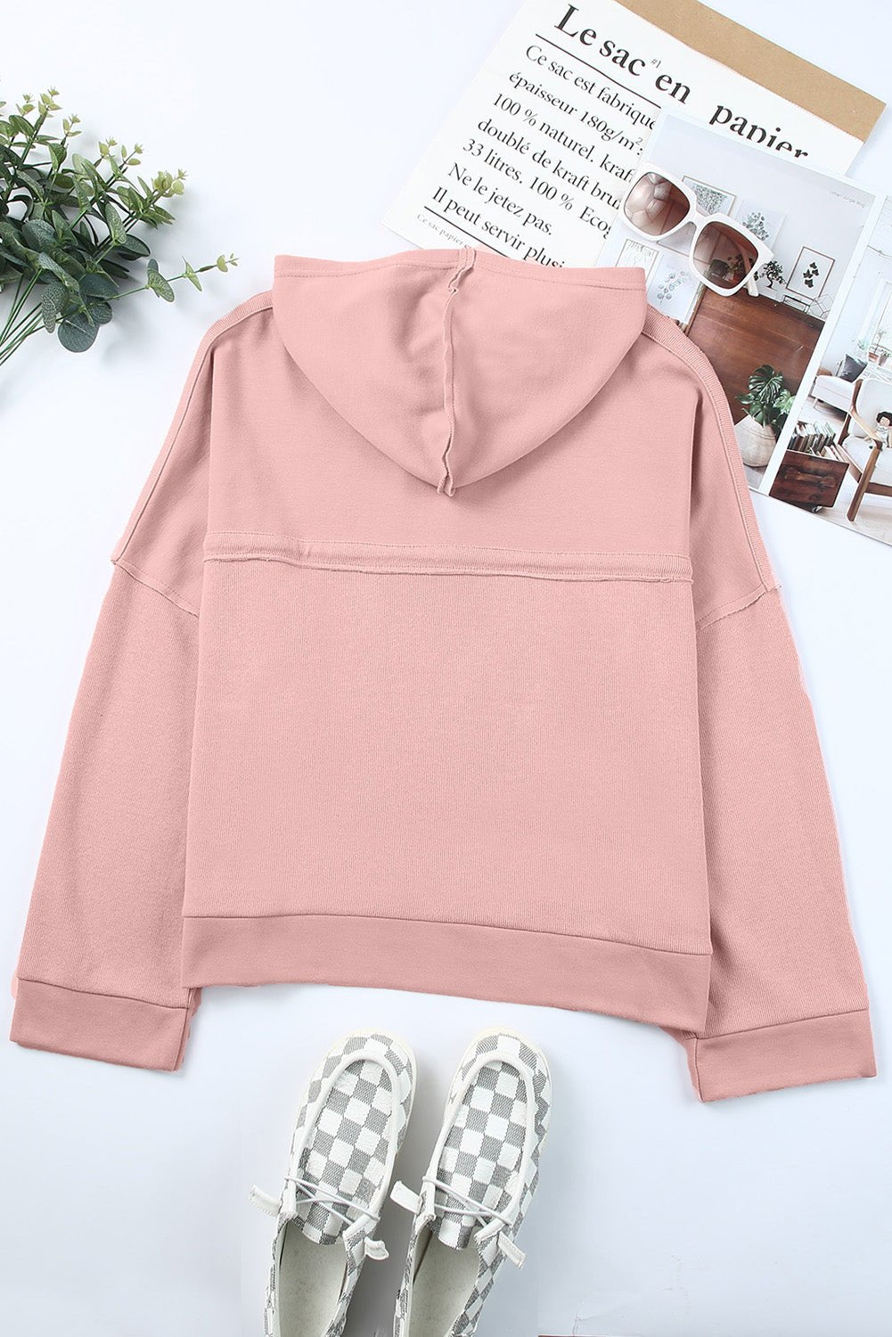 Ellanaya Solid Patchwork Trim Hoodie - Rustic Avenue