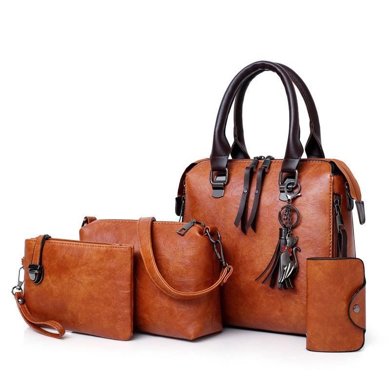 Vintage Leather 4 - Piece Messenger Bag Set | Luxury Leather Tote, Clutch & Wallet Set - Rustic Avenue