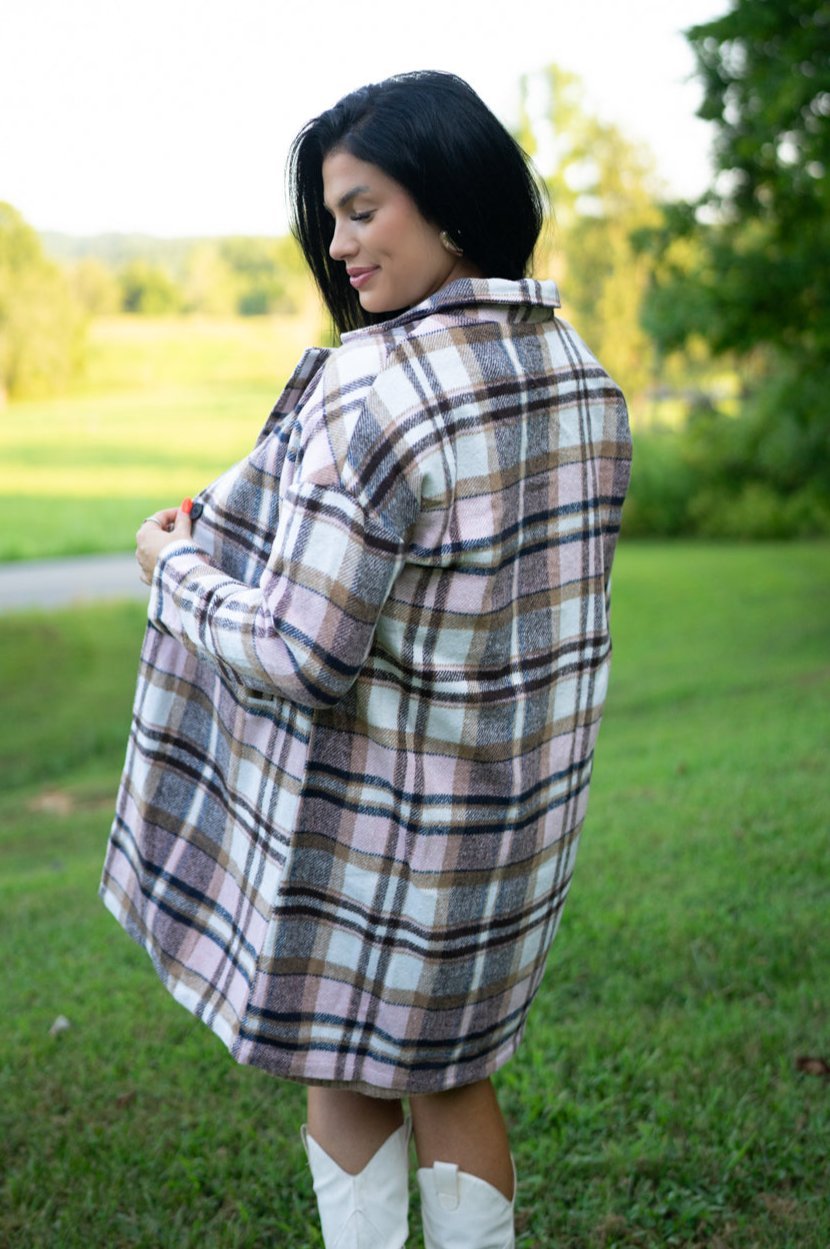 Lilia Plaid Button Up Lapel Jacket - Rustic Avenue
