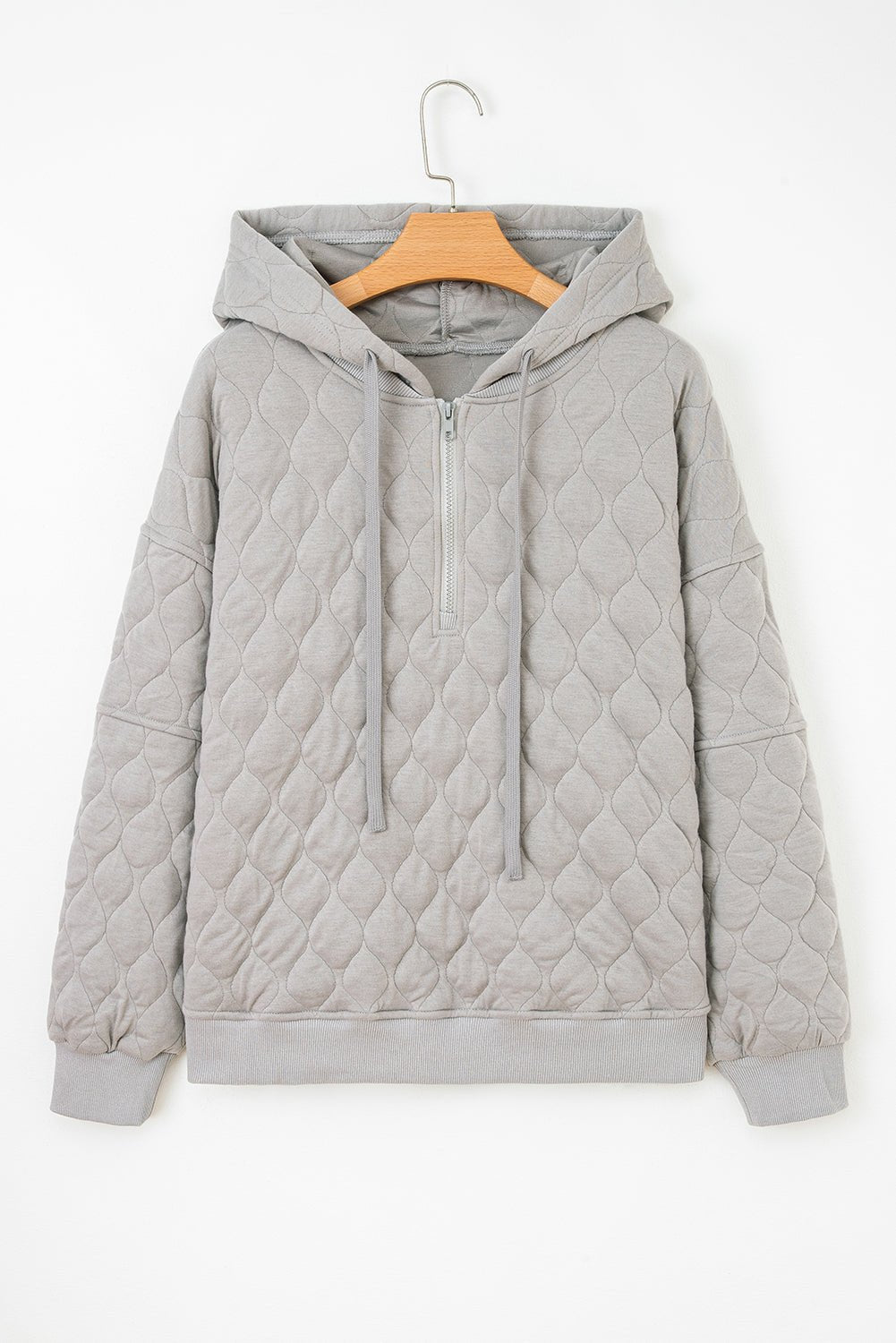 Gray Quilted Quarter Zip Plus Size Hoodie - Rustic Avenue