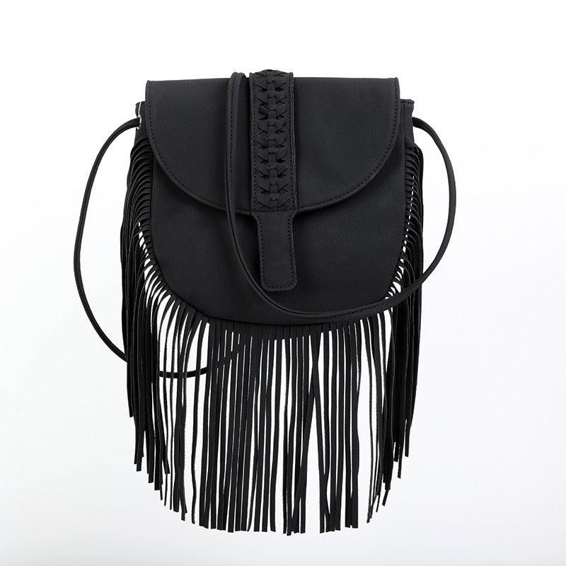 Dakota Tasseled Boho Leather Bag - Trendy Large Tassel Shoulder Bag - Rustic Avenue