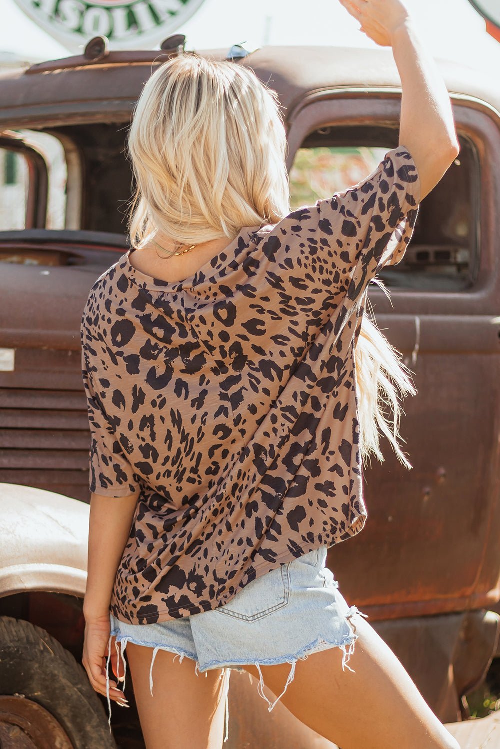 Zoey Leopard Print Half Sleeve Oversized Top - Rustic Avenue