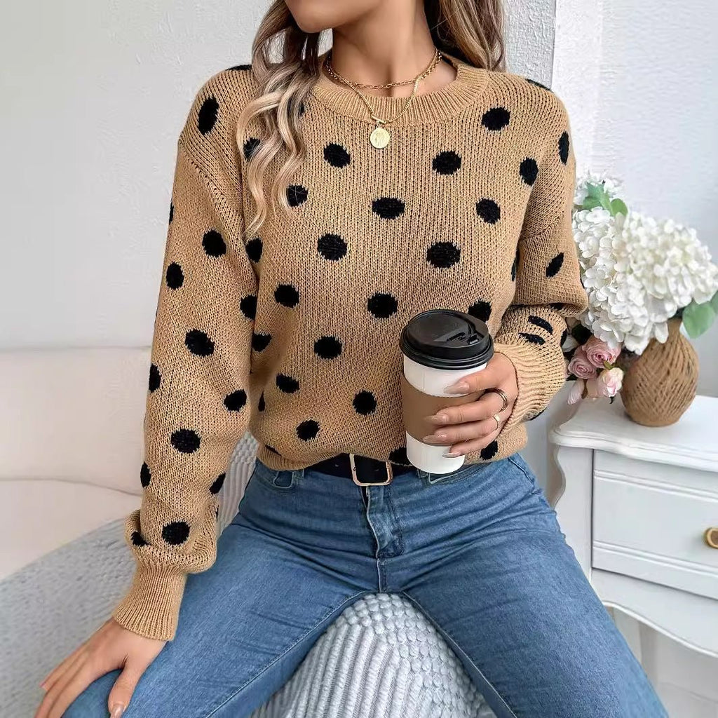 Polka Dot Long - Sleeved Pullover Sweater – Cozy and Stylish Cowgirl Sweater - Rustic Avenue