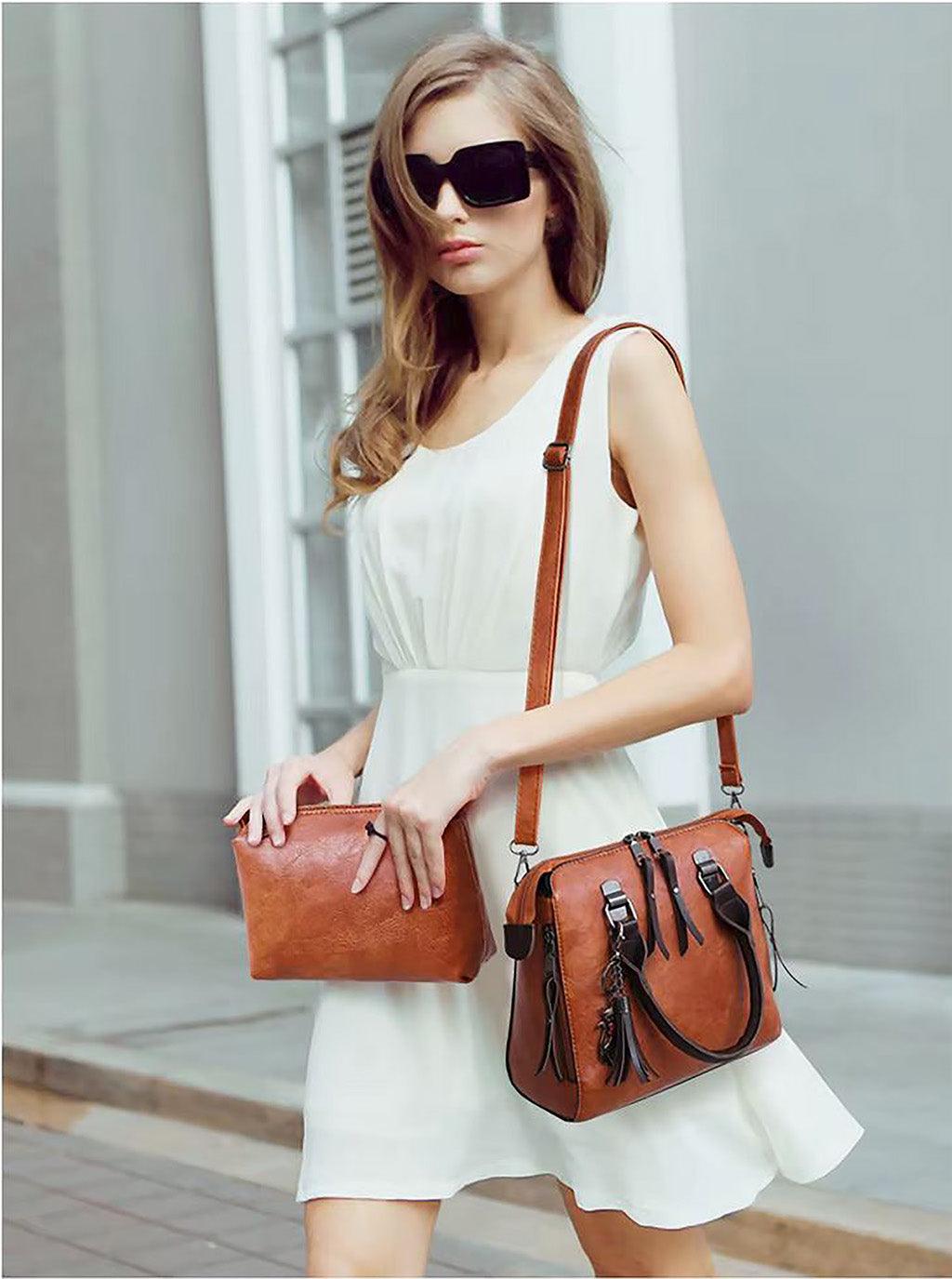 Vintage Leather 4 - Piece Messenger Bag Set | Luxury Leather Tote, Clutch & Wallet Set - Rustic Avenue