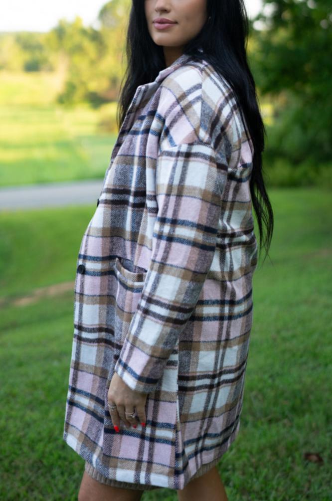 Lilia Plaid Button Up Lapel Jacket - Rustic Avenue