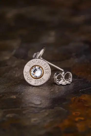 30 - 06 Bullet Head Stud Earrings Sterling Silver Backs and Posts - Rustic Avenue