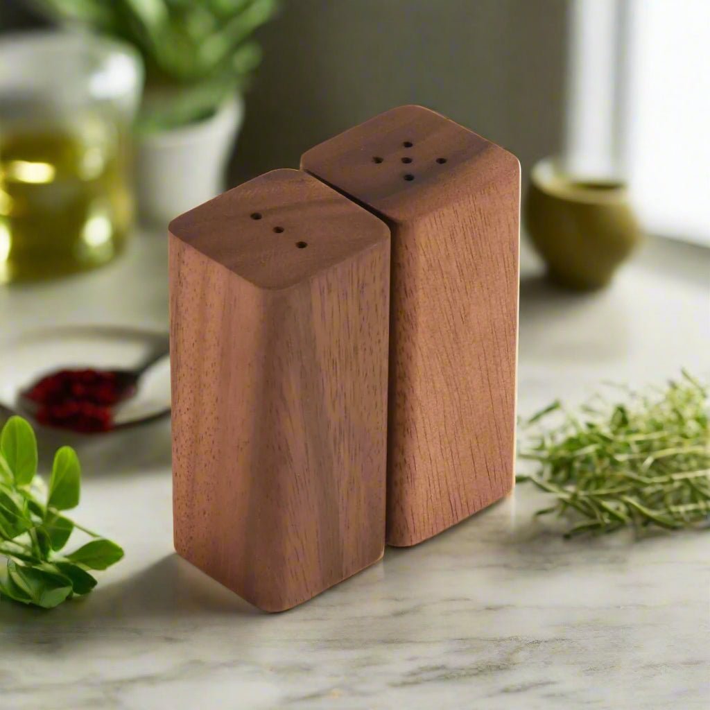 Salt & Pepper Shakers on an Acacia Wood Base - Rustic Avenue