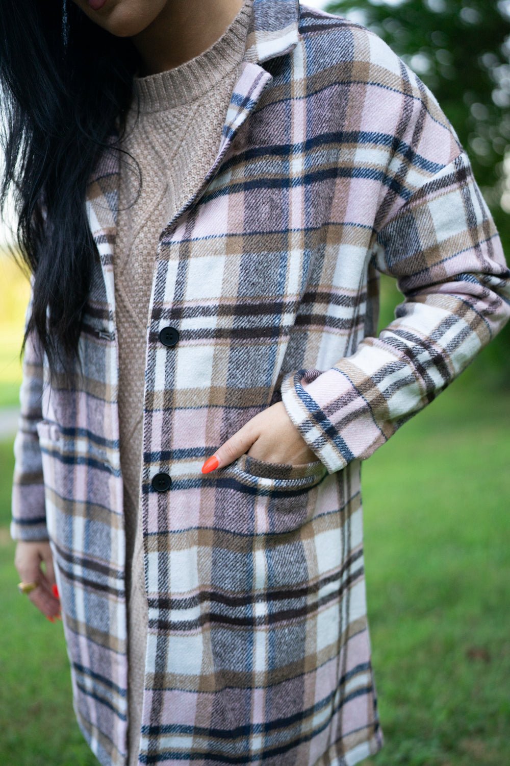 Lilia Plaid Button Up Lapel Jacket - Rustic Avenue