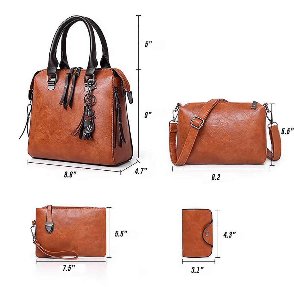 Vintage Leather 4 - Piece Messenger Bag Set | Luxury Leather Tote, Clutch & Wallet Set - Rustic Avenue