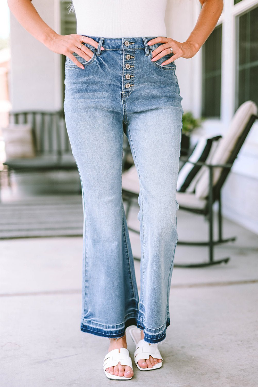Kyra Waist Distressed Flared Jeans - Rustic Avenue