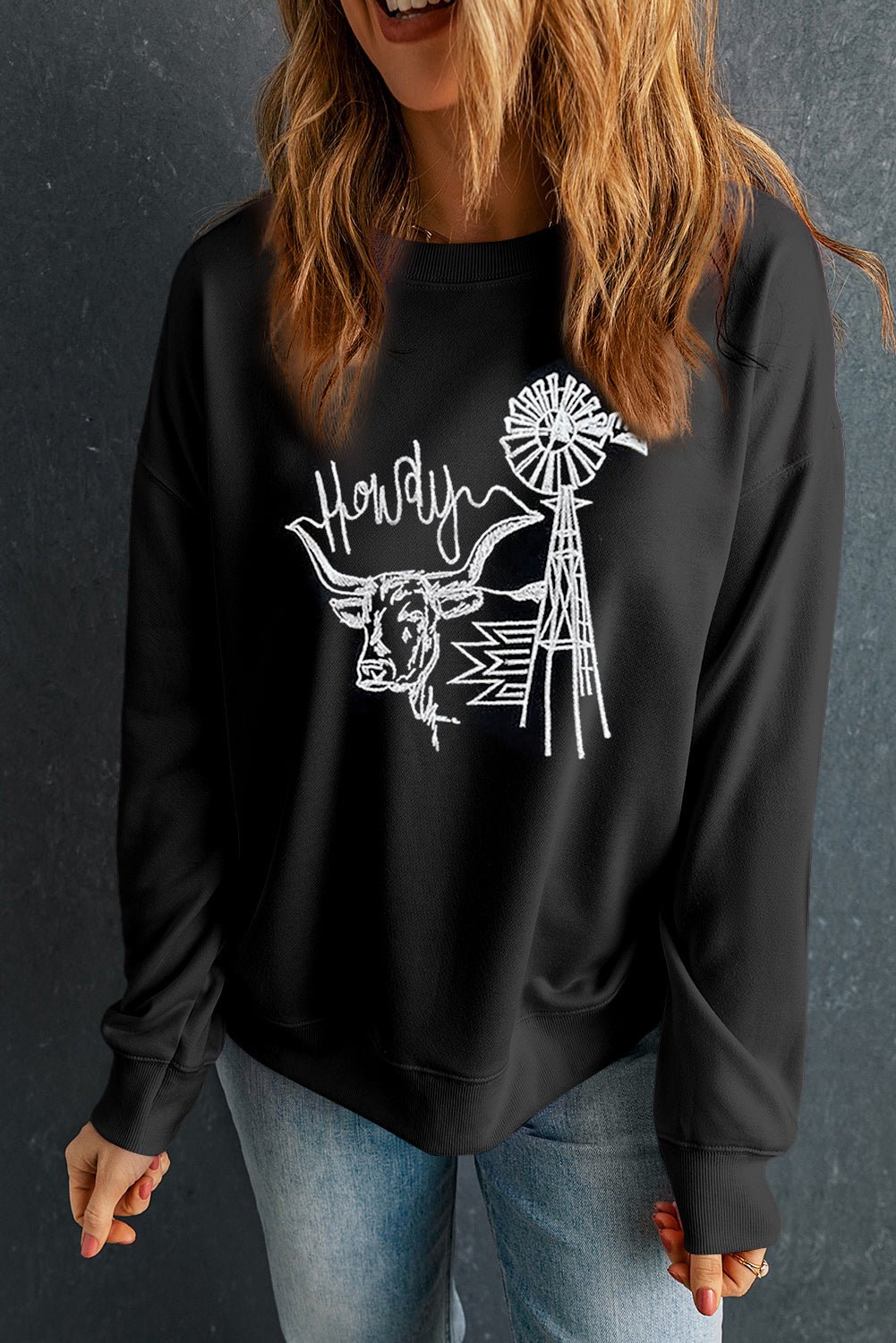 Adanique Cow Western Graphic Sweatshirt - Rustic Avenue