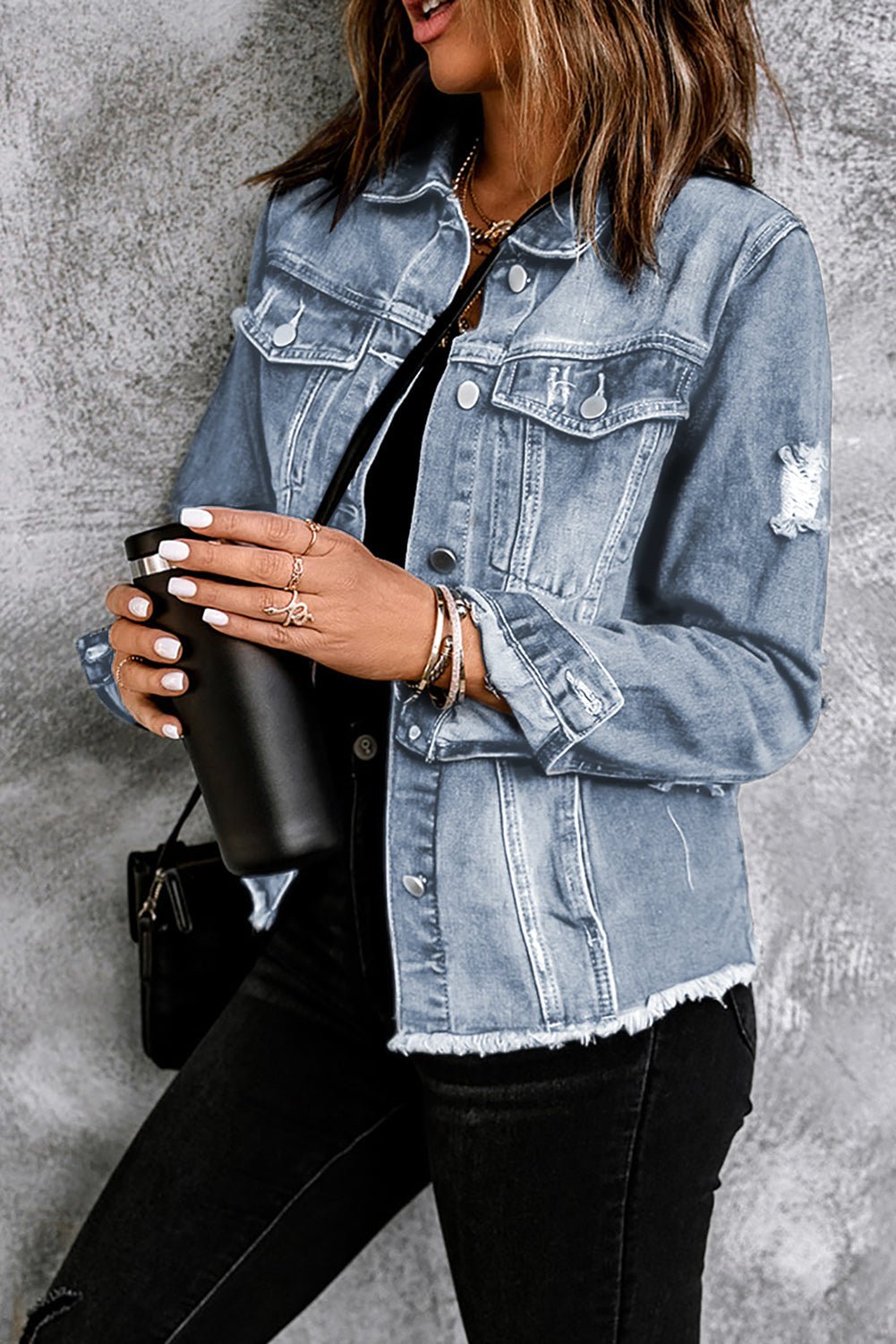 Sofibelle Distressed Raw Hem Jacket - Rustic Avenue