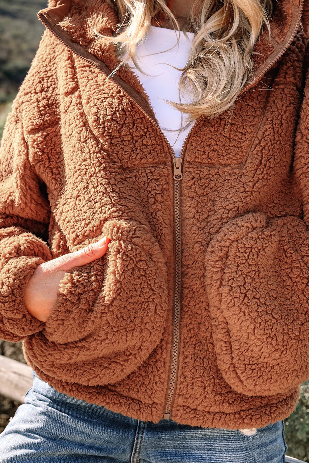 Bethany Up Hooded Sherpa Jacket - Rustic Avenue
