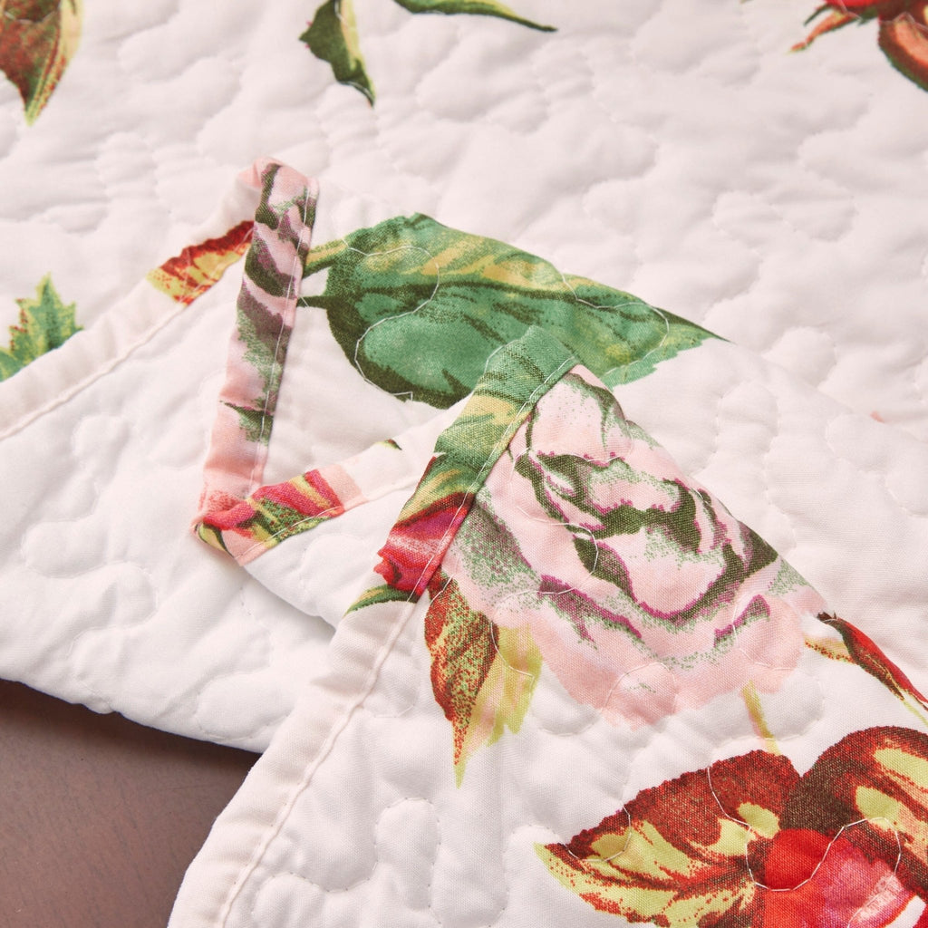 DaDa Bedding Romantic Roses Pink White Lovely Floral Quilted Dining Table Runner (879) - Rustic Avenue