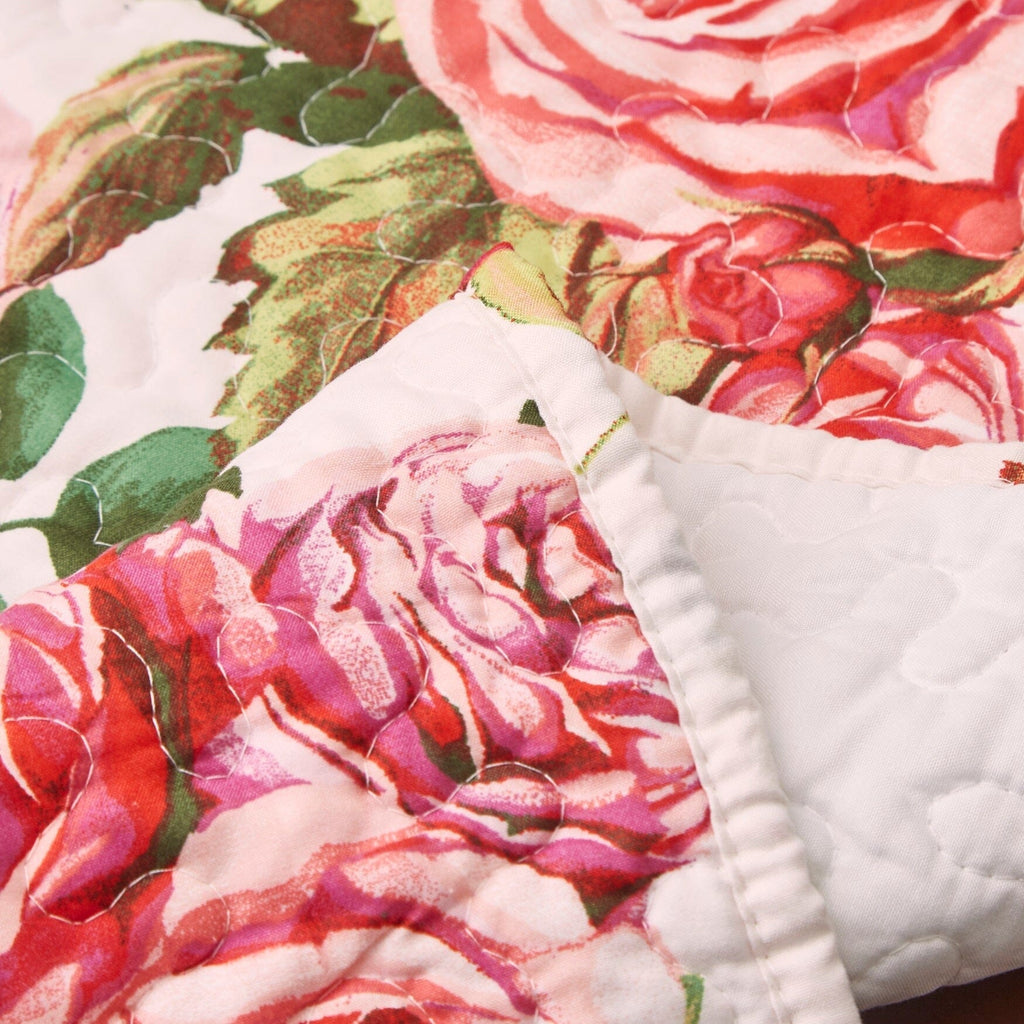 DaDa Bedding Romantic Roses Pink White Lovely Floral Quilted Dining Table Runner (879) - Rustic Avenue
