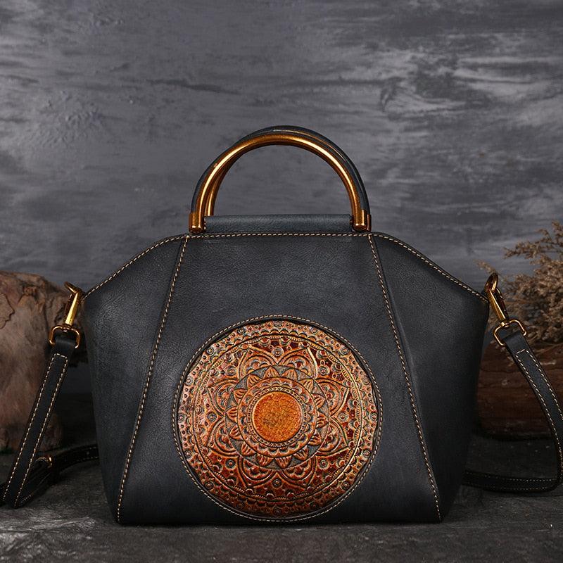 Mandala Embossed Leather Shoulder Bag - Rustic Avenue