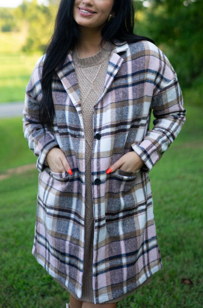 Lilia Plaid Button Up Lapel Jacket - Rustic Avenue