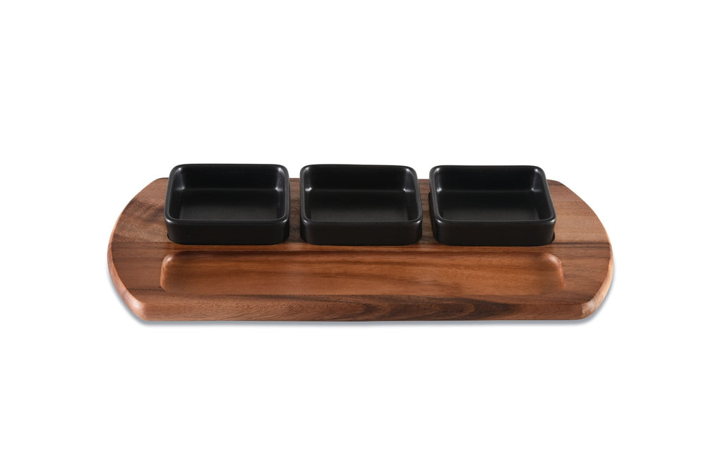 Charcuterie / Serving Tray w/ 3 Square Ceramic Bowls - Rustic Avenue