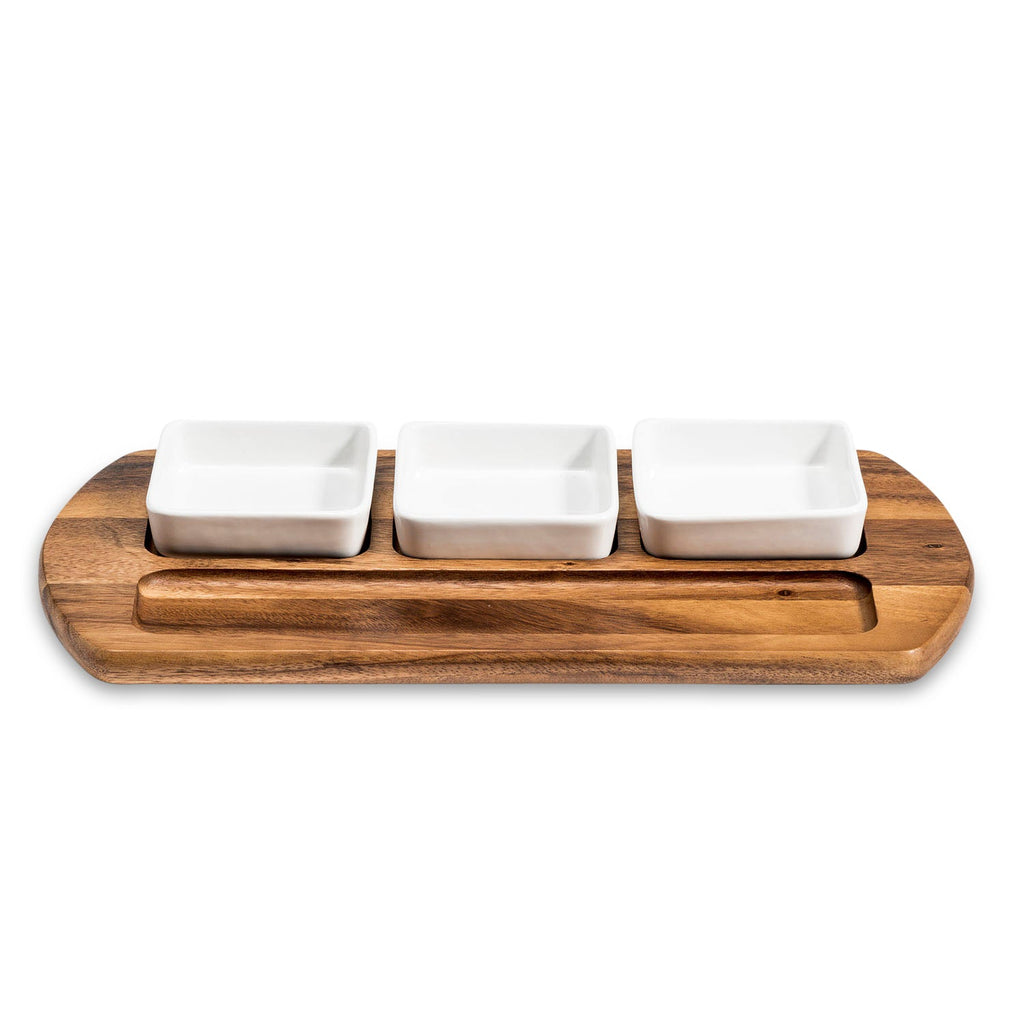 Charcuterie / Serving Tray w/ 3 Square Ceramic Bowls - Rustic Avenue