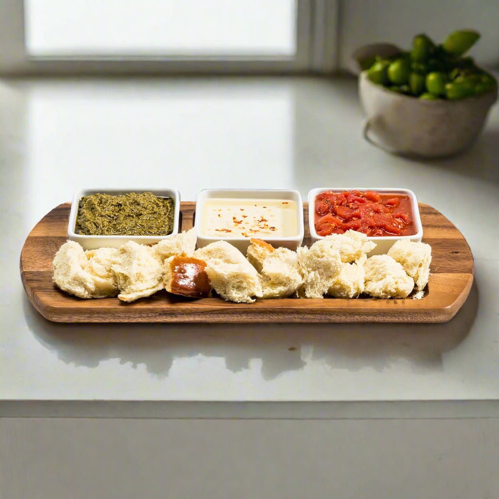 Charcuterie / Serving Tray w/ 3 Square Ceramic Bowls - Rustic Avenue