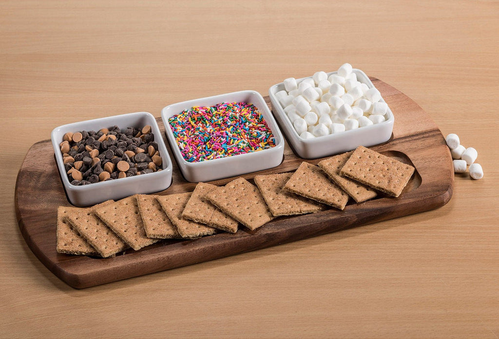 Charcuterie / Serving Tray w/ 3 Square Ceramic Bowls - Rustic Avenue