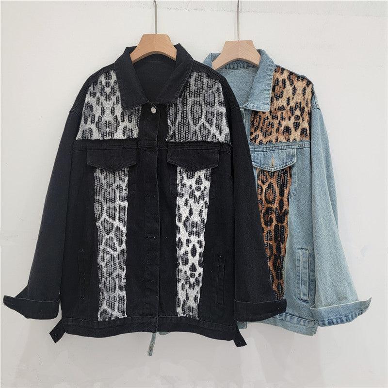 Wild Leopard Denim Jacket Top – Stylish Cowgirl Fashion with Leopard Print and Sequins - Rustic Avenue