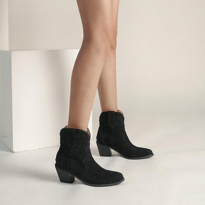 Cowgirl Chic Suede Ankle Boots - Stylish High Heel Cowgirl Boots for Women - Rustic Avenue