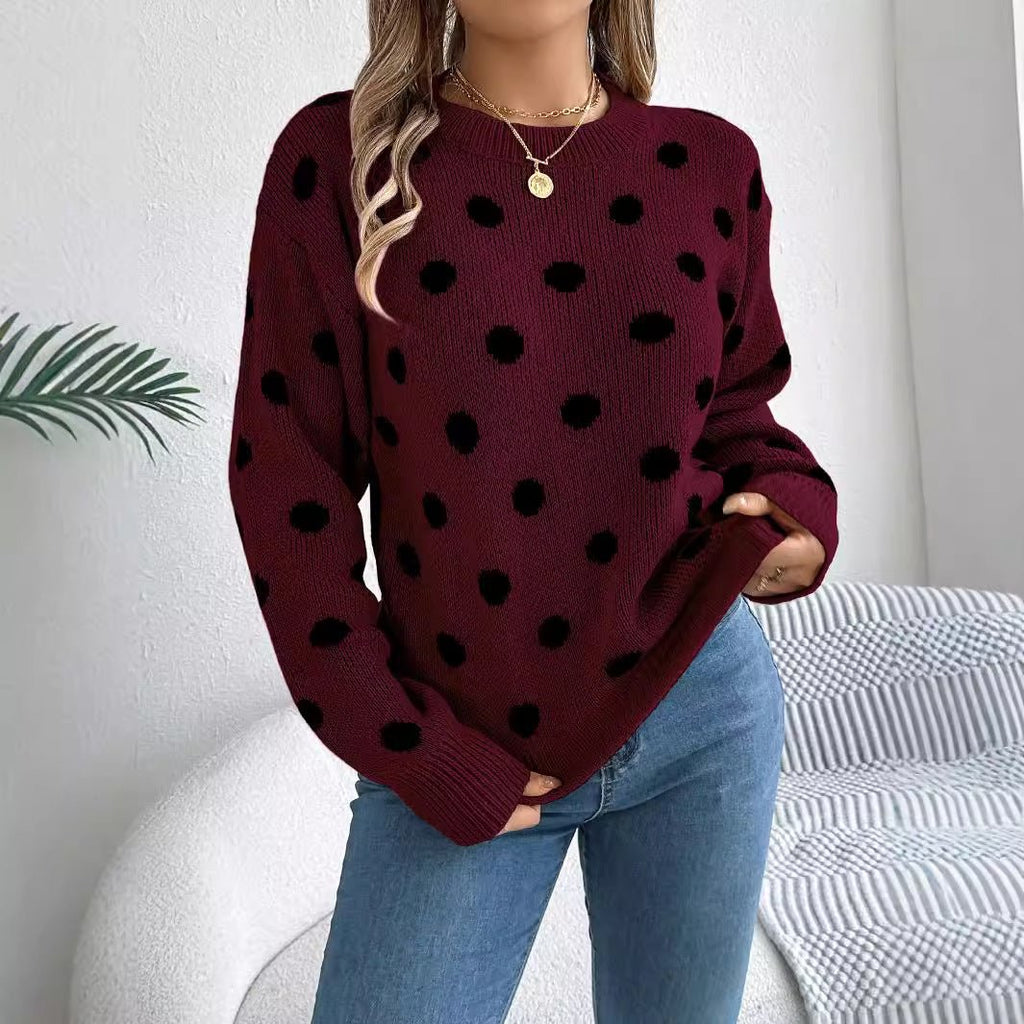 Polka Dot Long - Sleeved Pullover Sweater – Cozy and Stylish Cowgirl Sweater - Rustic Avenue