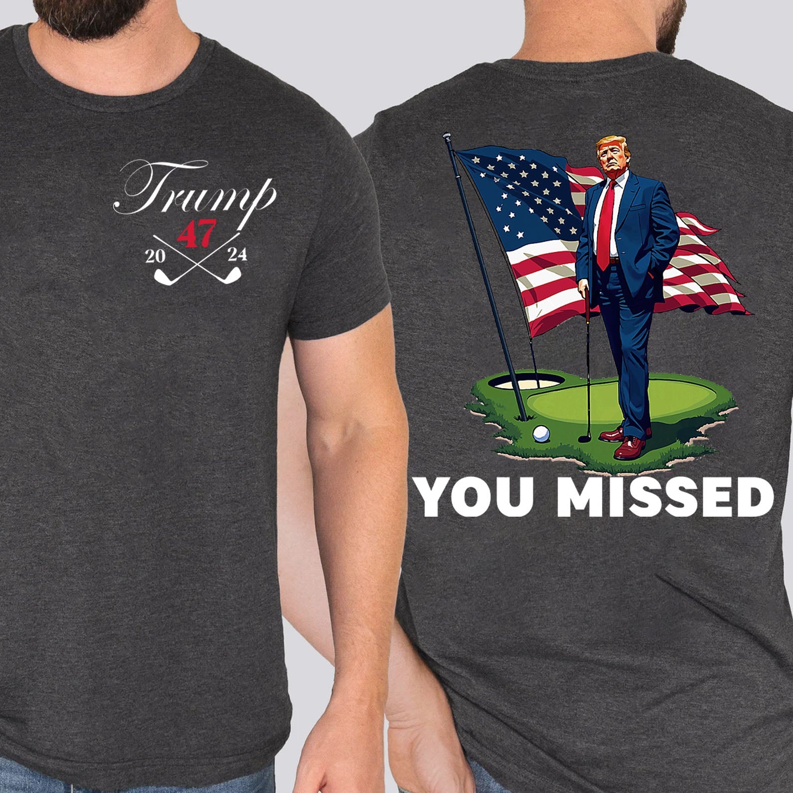 Trump Golf You Missed Shirts | Barstol Golf Trump Tshirts | Republican Nominee Shirts | Republican Political T-shirts | Trump Front & Back Shirt Dark 681853 - GOP - Rustic Avenue