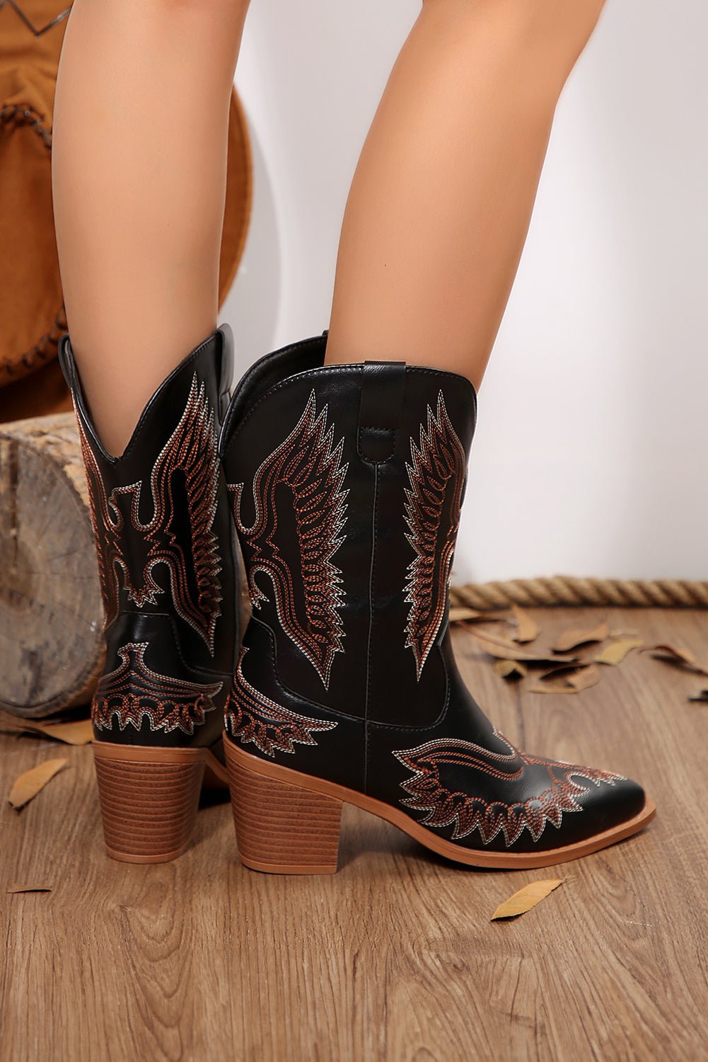 Mackenzie Western Eagle Embroidered Faux Leather Boots - Rustic Avenue