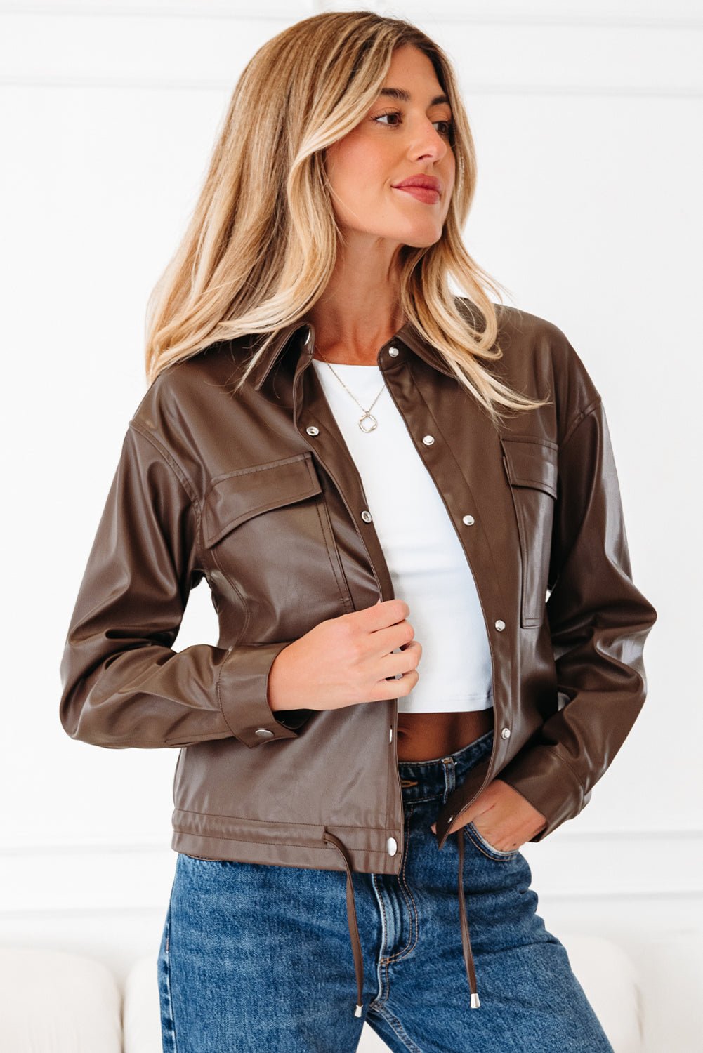 Mila Drawstring Hem Leather Jacket - Rustic Avenue