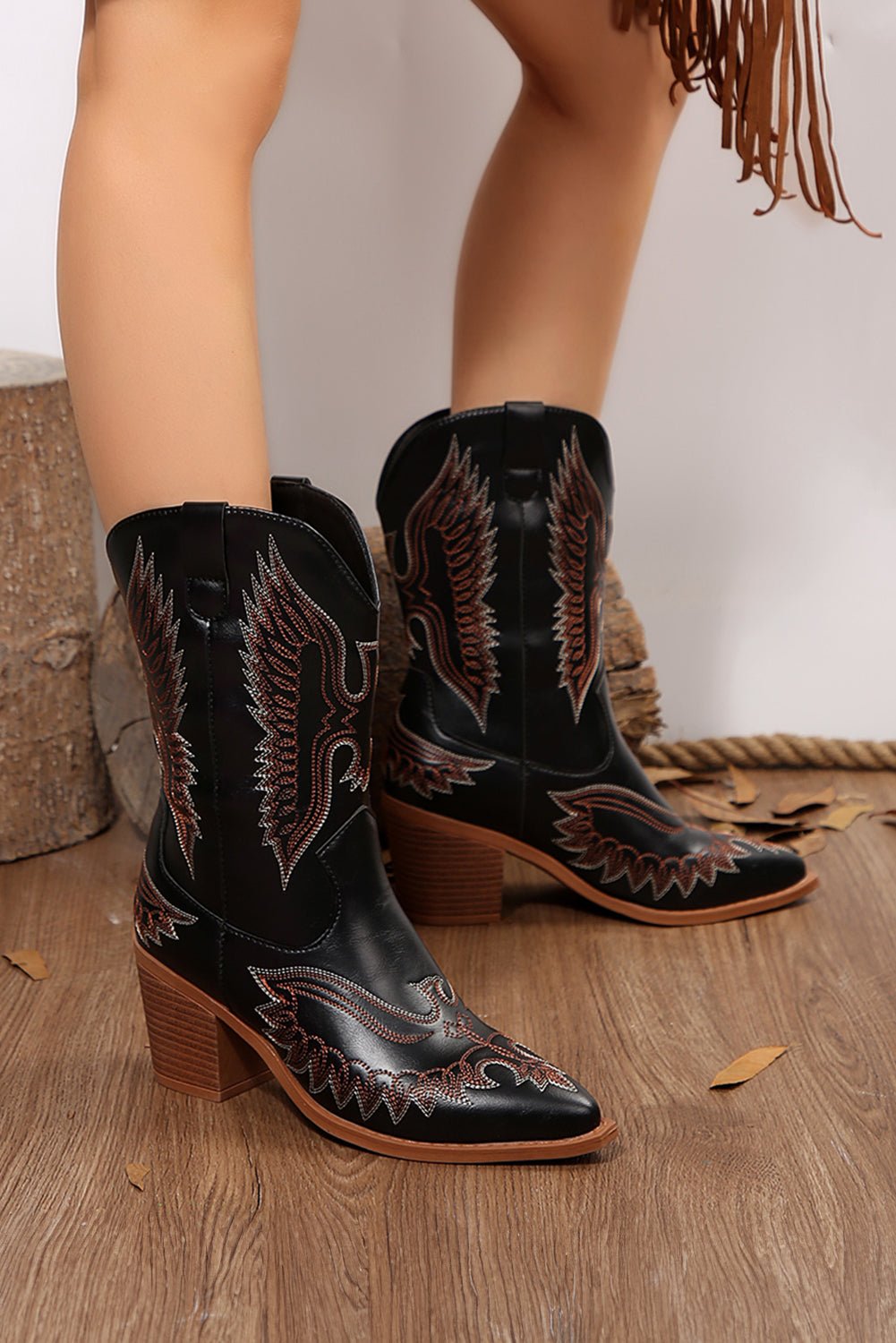 Mackenzie Western Eagle Embroidered Faux Leather Boots - Rustic Avenue