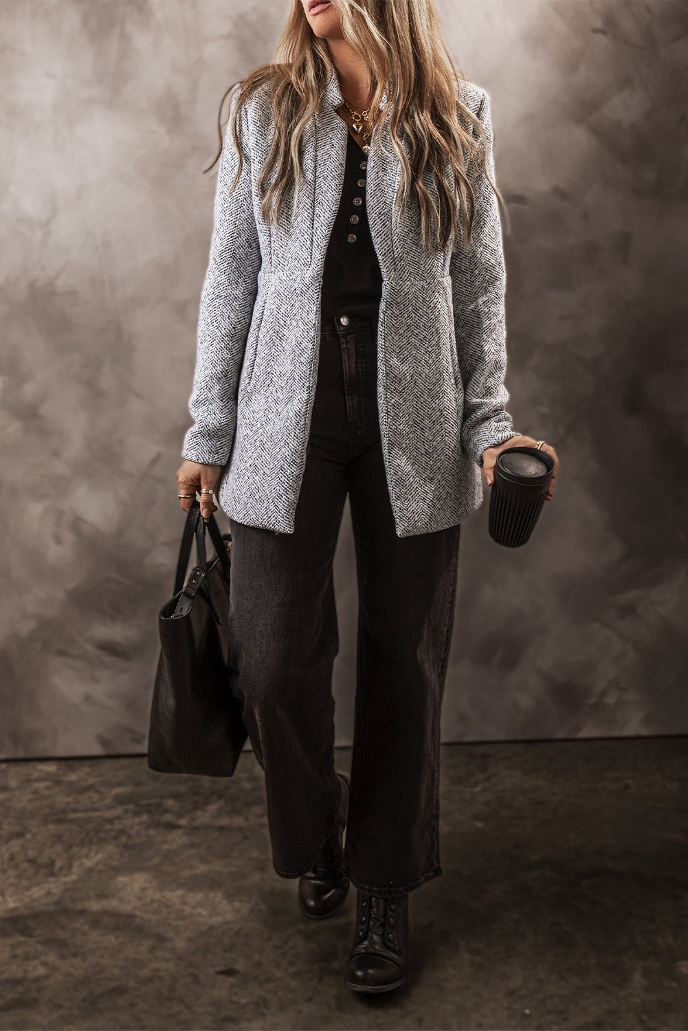 Aitana Lapel Collar Long Jacket with Pocket - Rustic Avenue