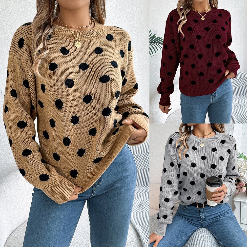 Polka Dot Long - Sleeved Pullover Sweater – Cozy and Stylish Cowgirl Sweater - Rustic Avenue
