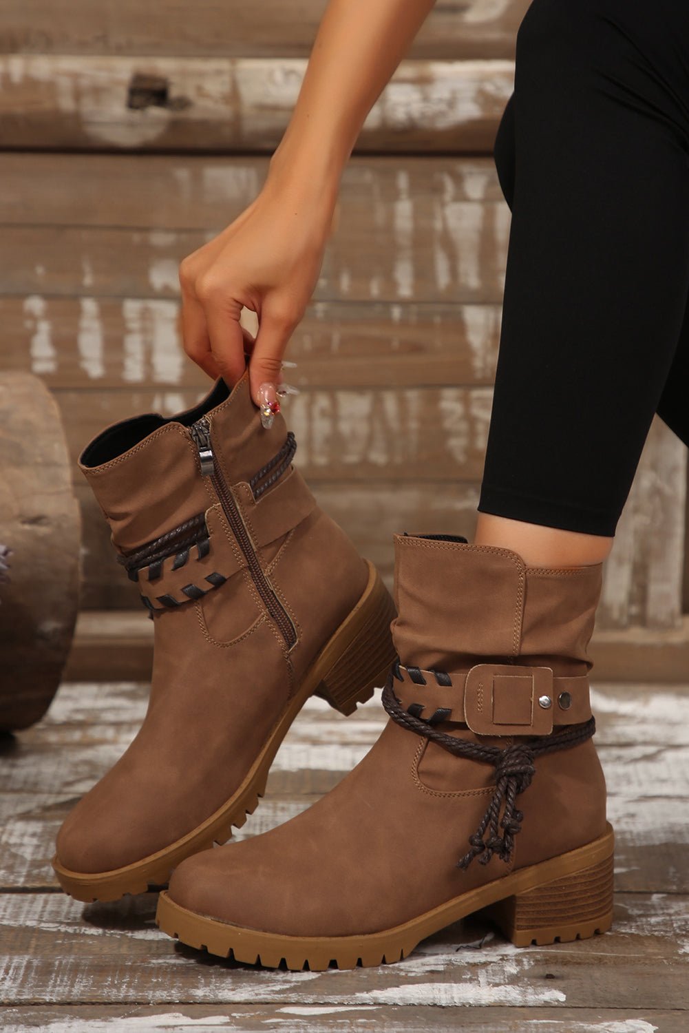 Mila Strap Side Zip Boots - Rustic Avenue