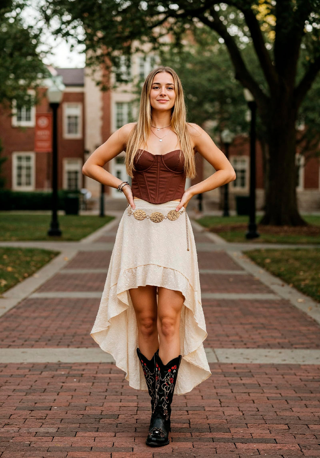 Hammered Metal Western Boho Oversized Concho Chain Belt