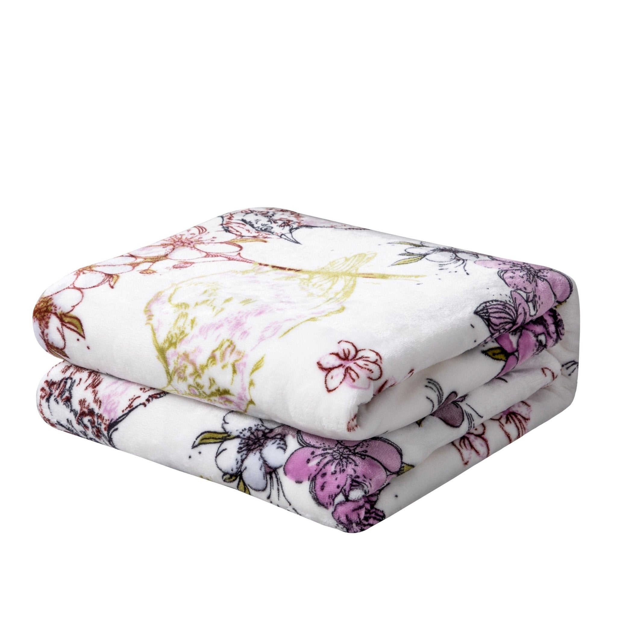 DaDa Bedding Floral Blossoms Spring Cottage Birds Soft Fleece Throw Blanket (XY1010) - Rustic Avenue