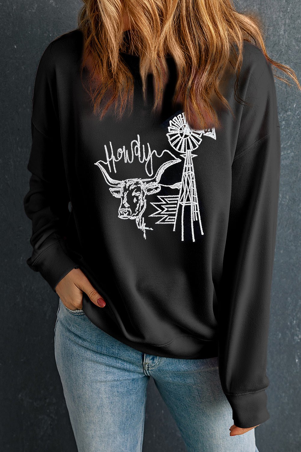 Adanique Cow Western Graphic Sweatshirt - Rustic Avenue