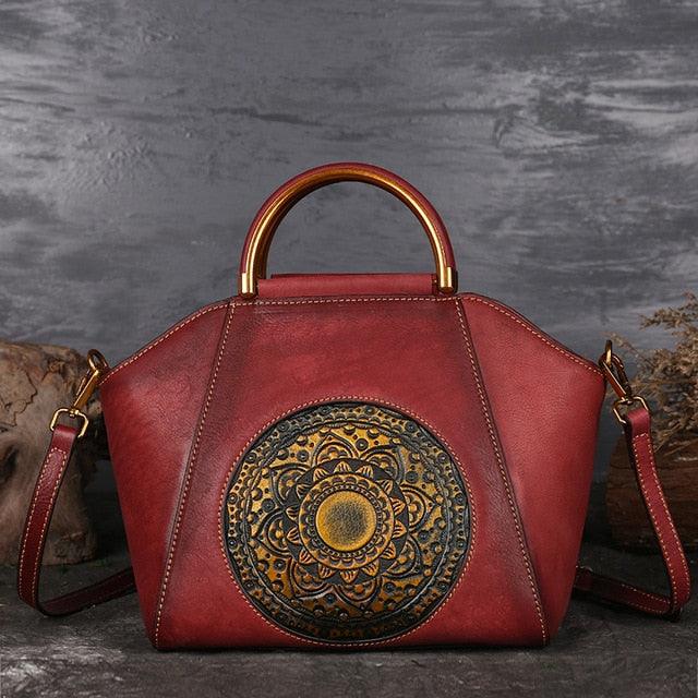 Mandala Embossed Leather Shoulder Bag - Rustic Avenue