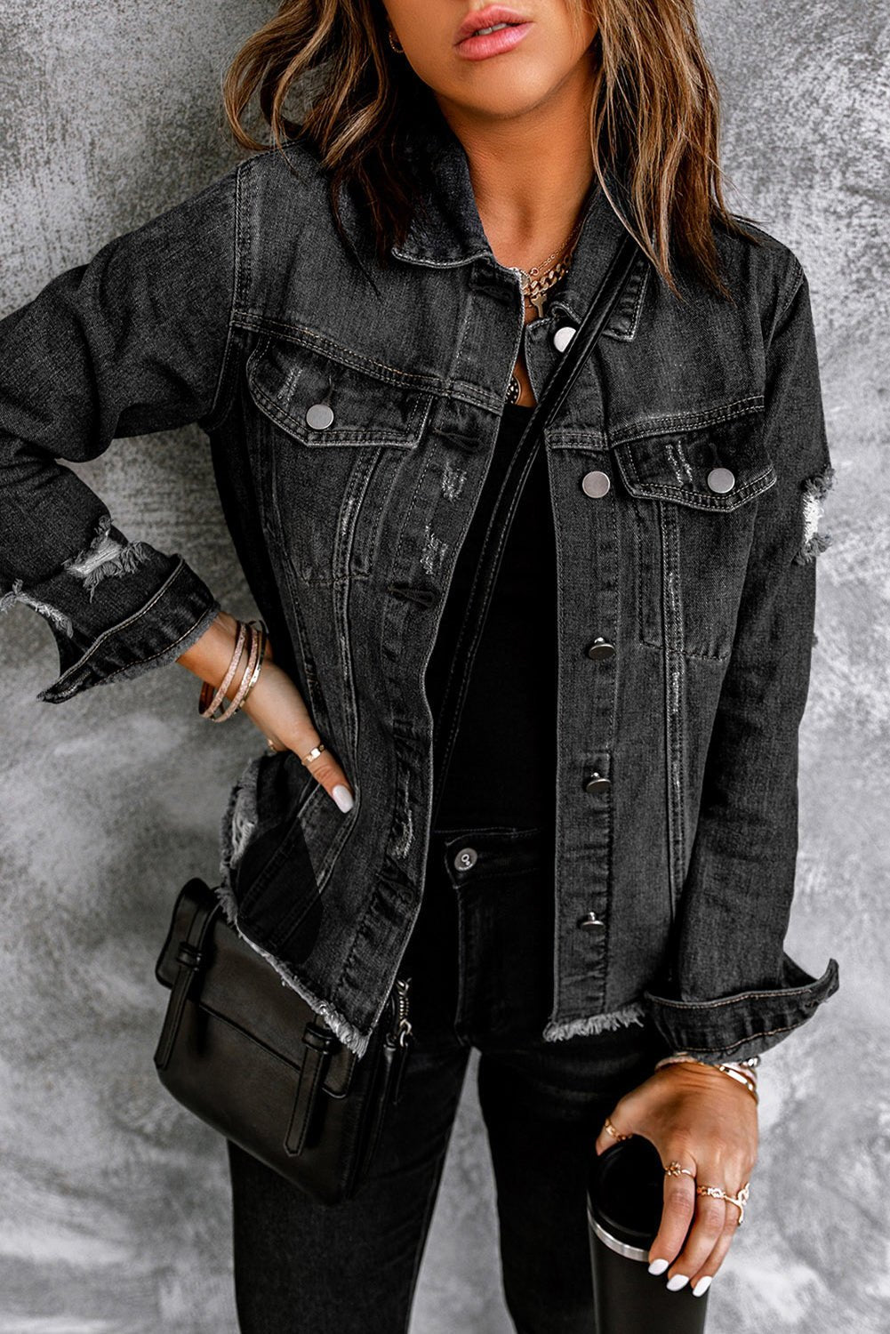 Sofibelle Distressed Raw Hem Jacket - Rustic Avenue
