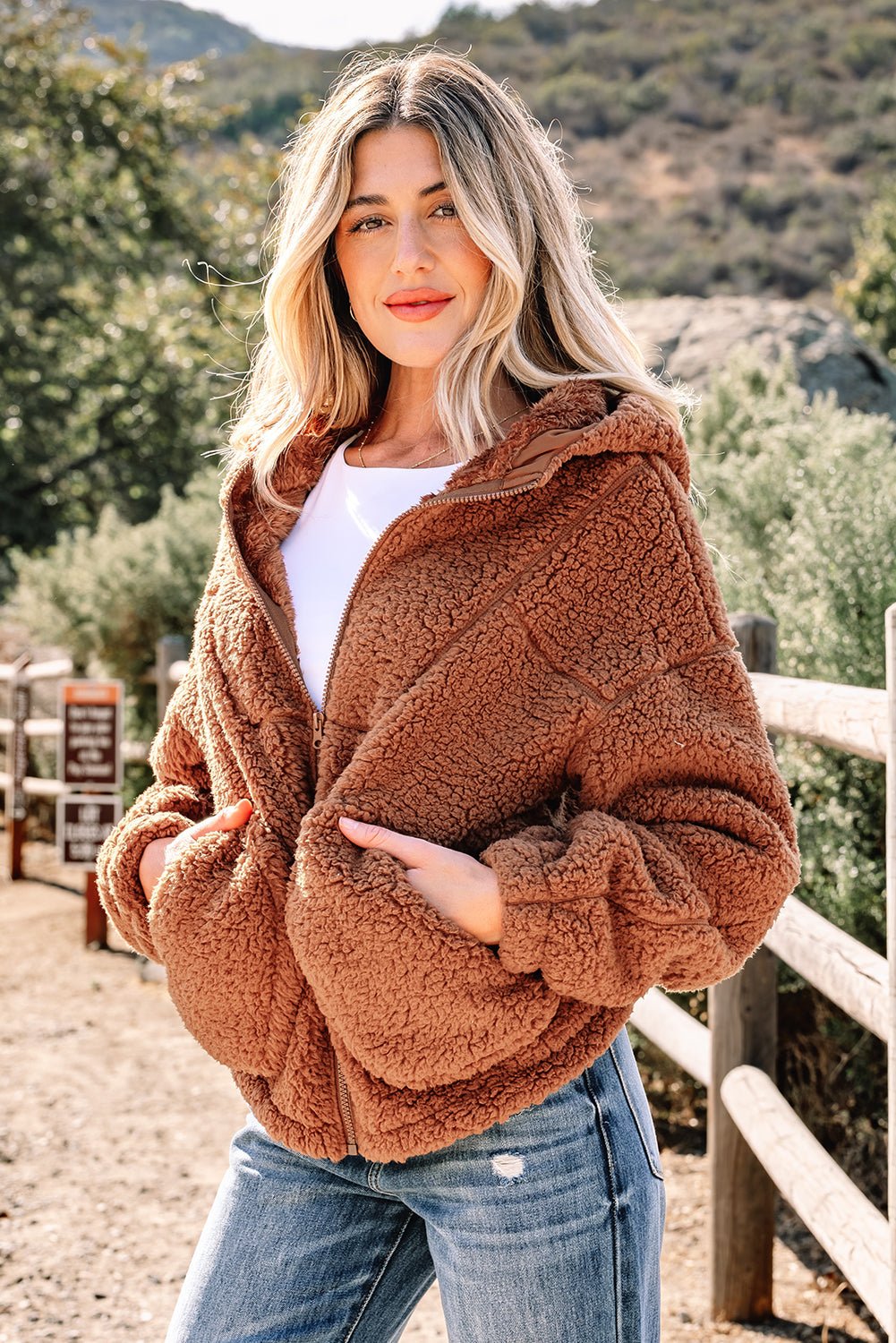 Bethany Up Hooded Sherpa Jacket - Rustic Avenue