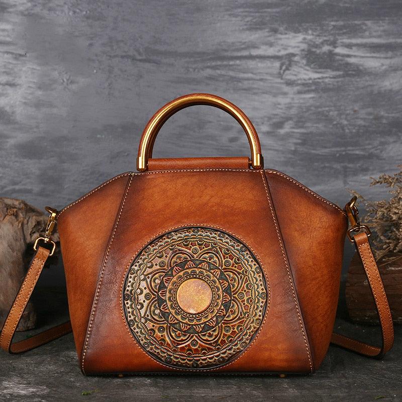 Mandala Embossed Leather Shoulder Bag - Rustic Avenue