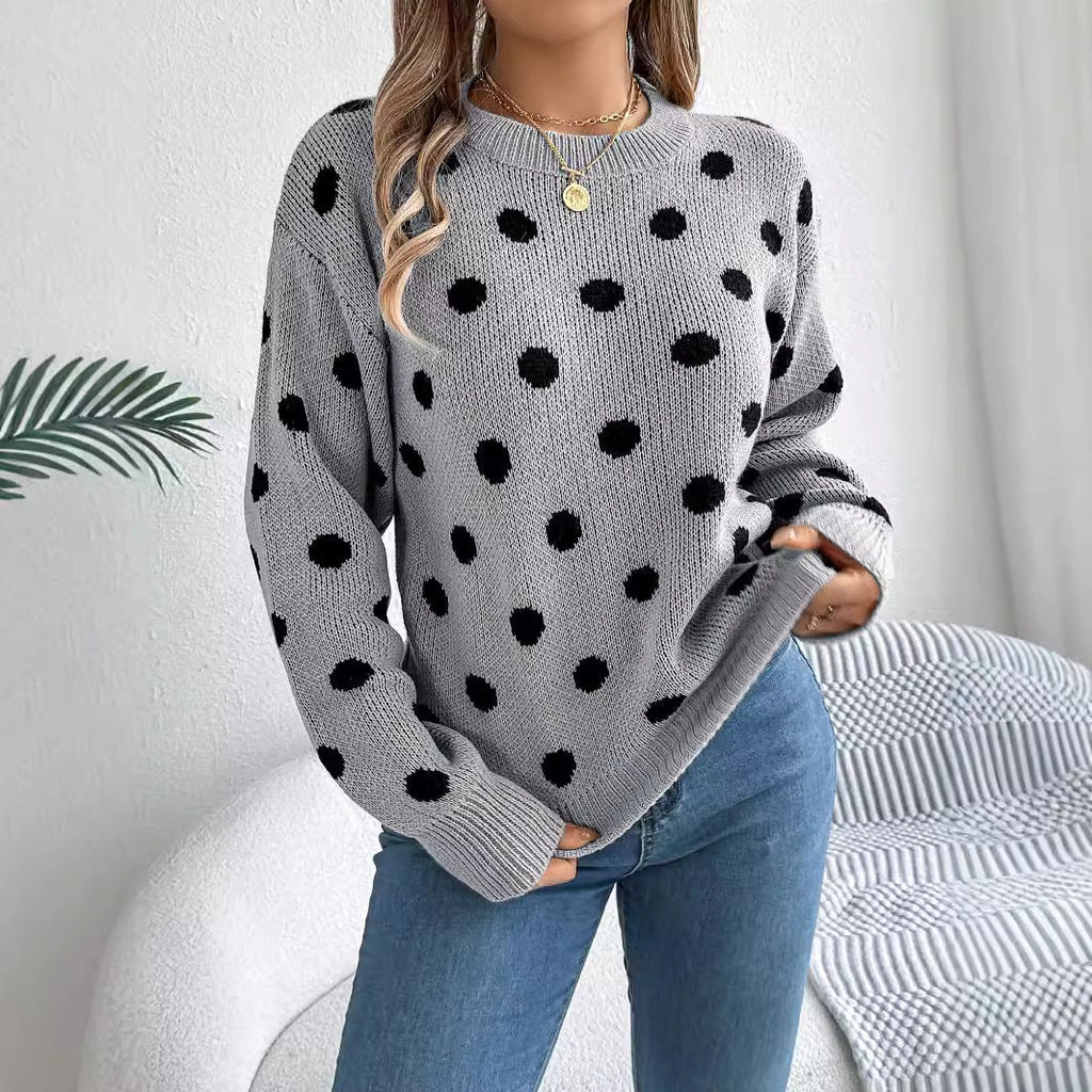 Polka Dot Long - Sleeved Pullover Sweater – Cozy and Stylish Cowgirl Sweater - Rustic Avenue
