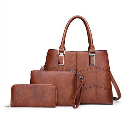 Luxury 3 Piece Leather Tote Set | Genuine Leather Cowgirl Shoulder Bag & Clutch - Rustic Avenue