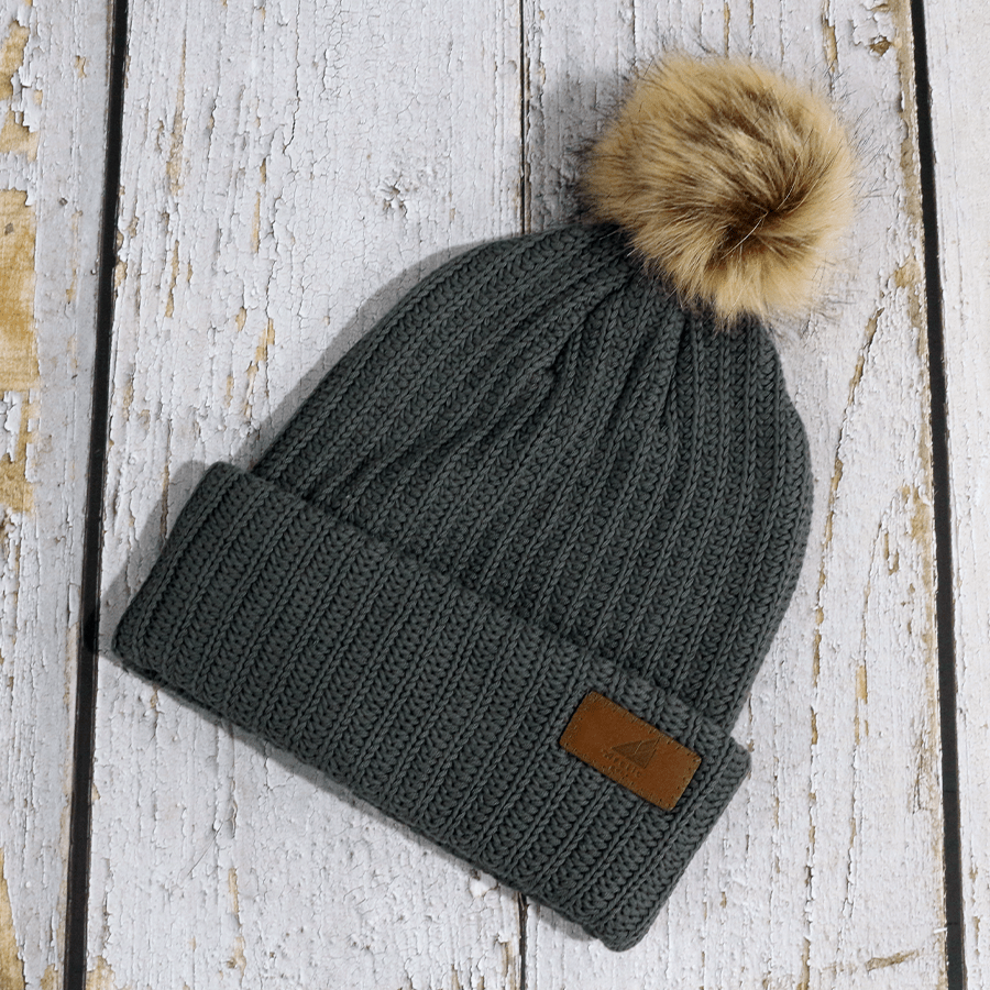 Adult Cotton Cuff with Shepard Pom Cool Gray - Rustic Avenue